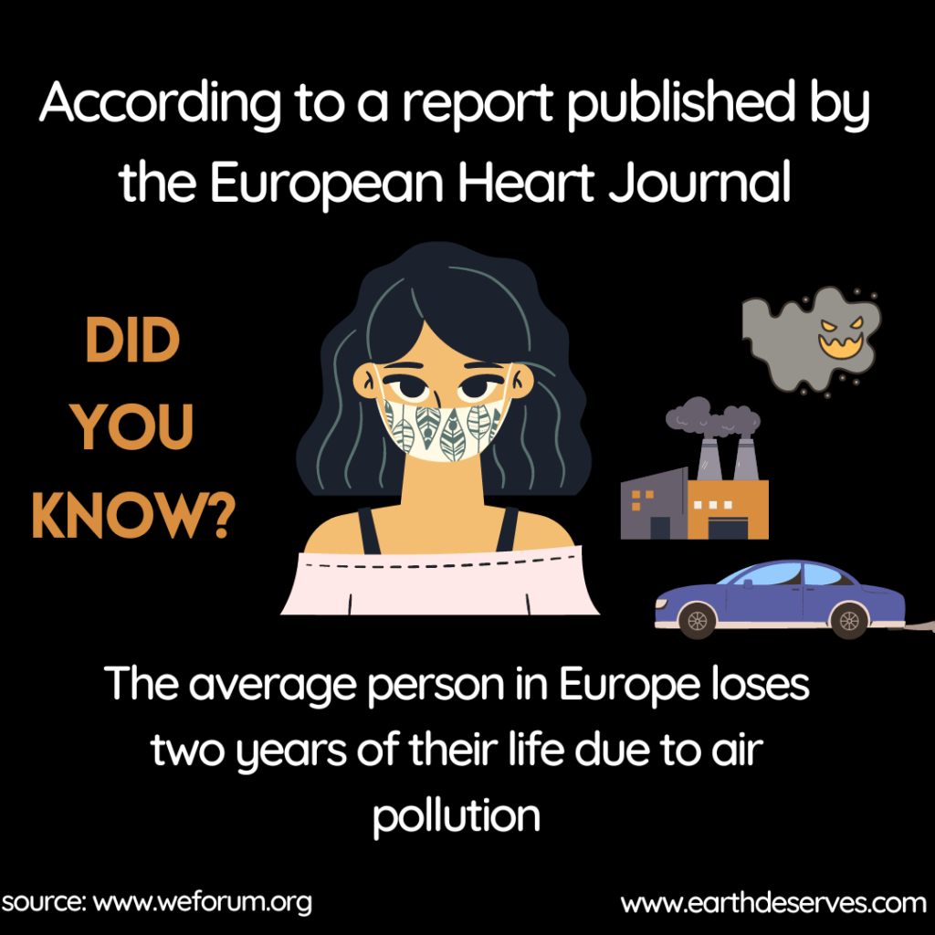 According to a report published by the European Heart Journal, the average person in Europe loses two years of their life due to air pollution.